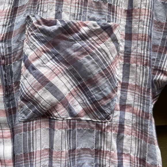 ANTHROPOLOGIE Cloth & Stone Plaid Button Down Chest Pockets Tie Front Top Small - Picture 5 of 11